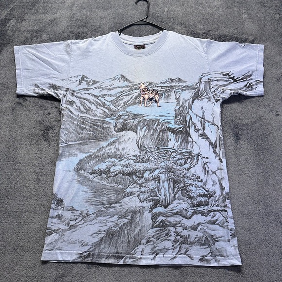 Habitat Wilderness Other - Vintage Habitat Wilderness T-Shirt Mens Large Blue Howling Wolf Oregon AOP